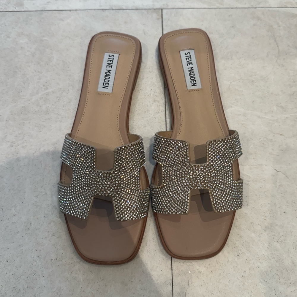Steve Madden Women's Sparkling Rhinestone Sandals - Silver and Tan